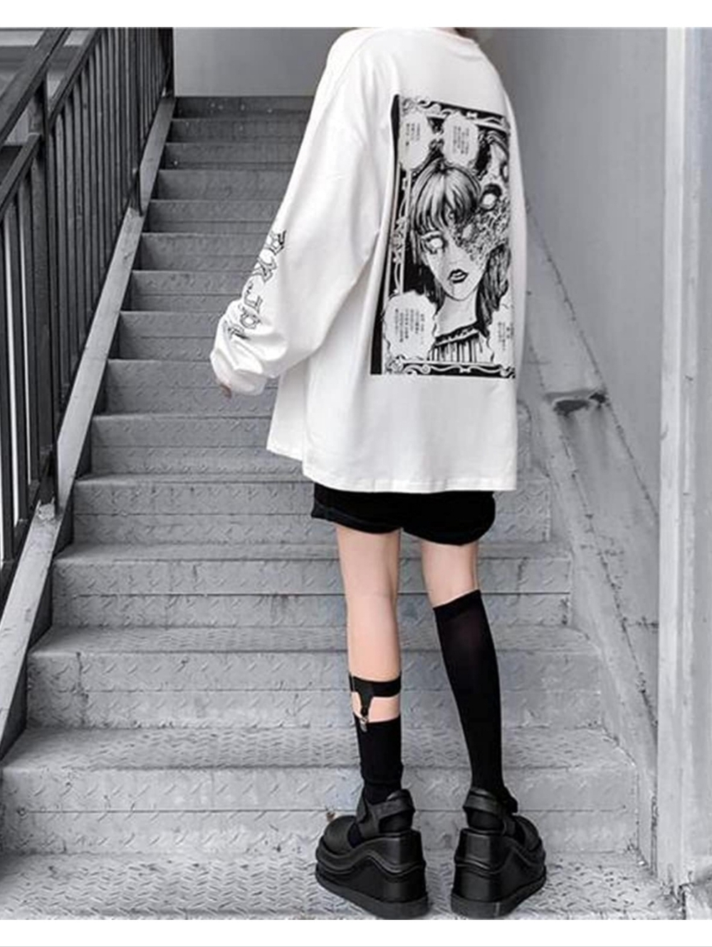 Gothic White Long Sleeve Graphic Tee